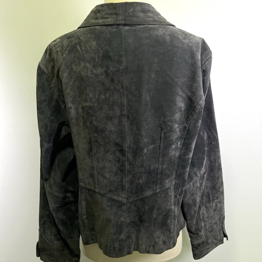 Y2K Live A Little Suede Leather Jacket XL Dark Gray Zip Front Boho Western Moto - Picture 4 of 10